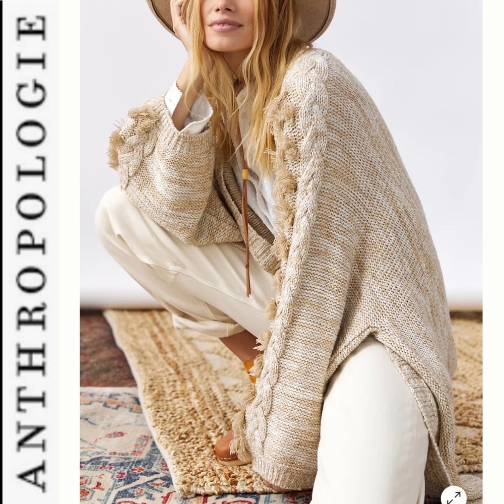 NWT Anthropologie Braided Sleeve Open Cardi w/Tassel Trim one size